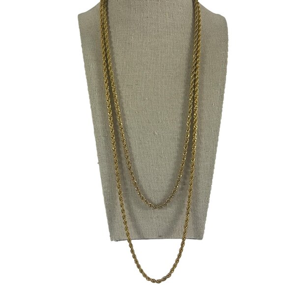 Gold Tone Twisted Chain Necklace Double Strand 24" Unhook for Single Strand 54" - Picture 7 of 7